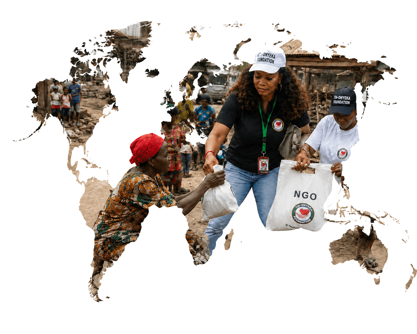 Foundation outreach shown through a world map shape